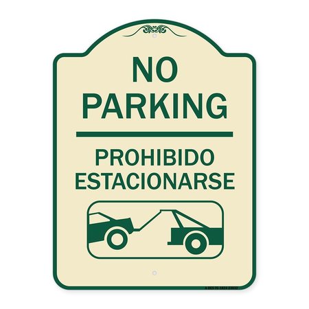 SIGNMISSION No Parking Prohibido Estacionarse W/ Car Tow Graphic Heavy-Gauge Alum Sign, 24" x 18", TG-1824-23632 A-DES-TG-1824-23632